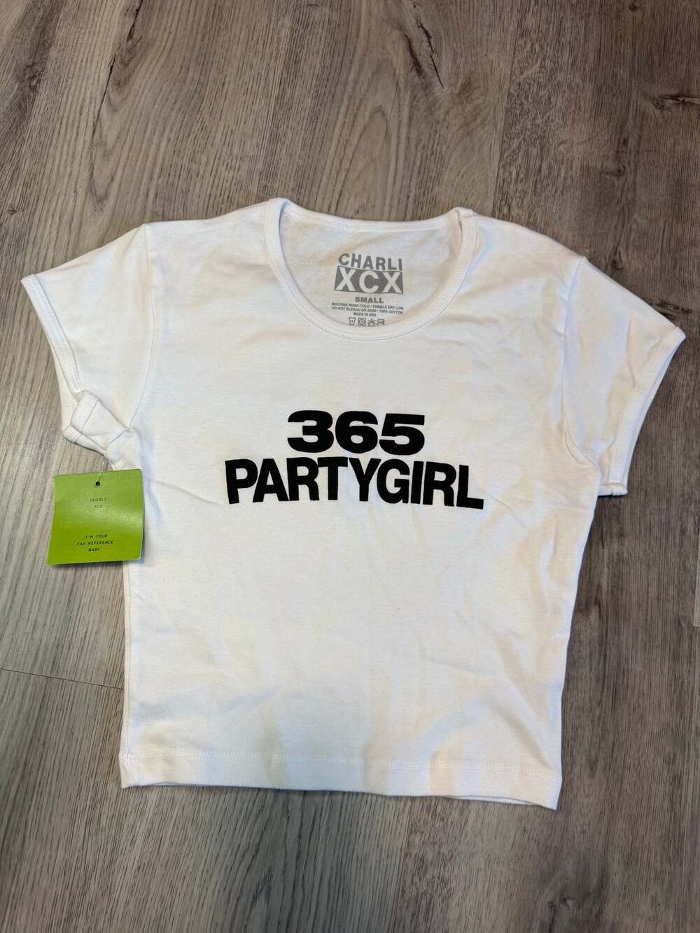 NWT Charli XCX 365 Party Girl Crop Top Baby Tee Size Small Hyperpop Y2K Rave